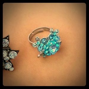 Aqua blue color Rhinestone adjustable ring